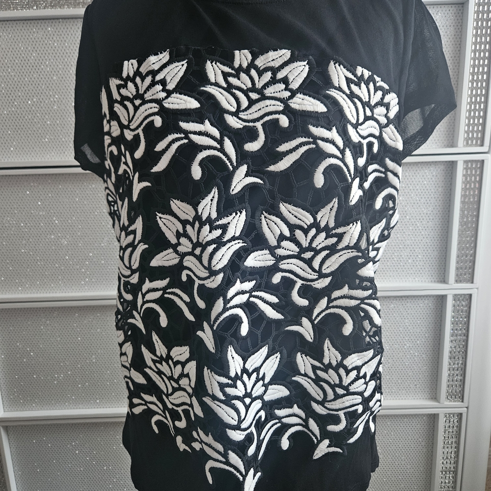 INC International Concepts Black and White Floral Top